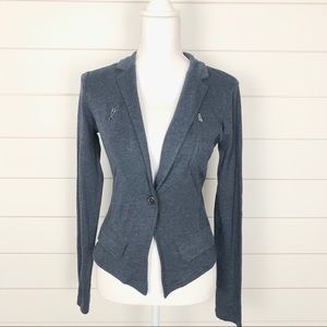 Converse Blue Cotton Casual Button Front Blazer
